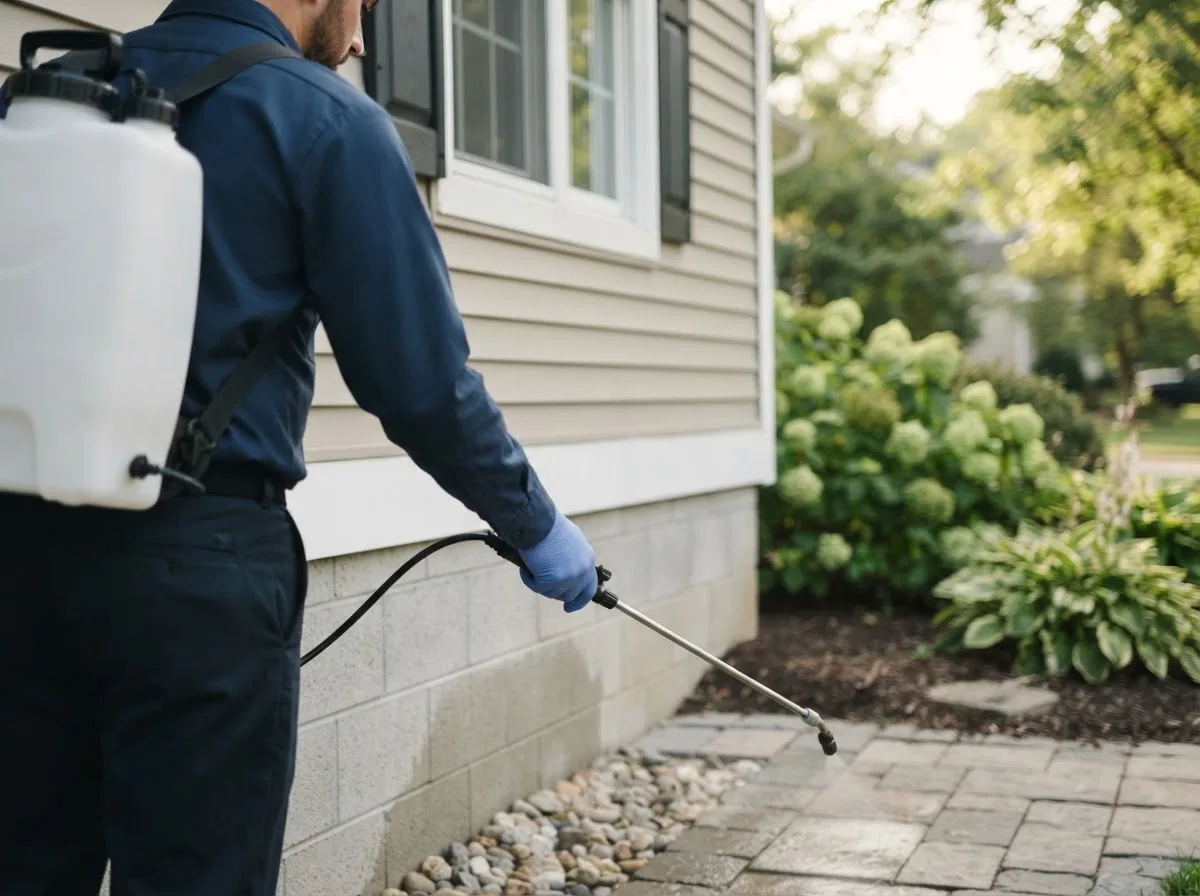 Pest control technician inspecting a home in Charlotte, VT